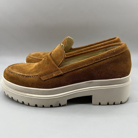Patina Shoes - Patina‎ by Portland Zoe Chunky Loafers Women's Size 6 Brown Suede Penny Platform
